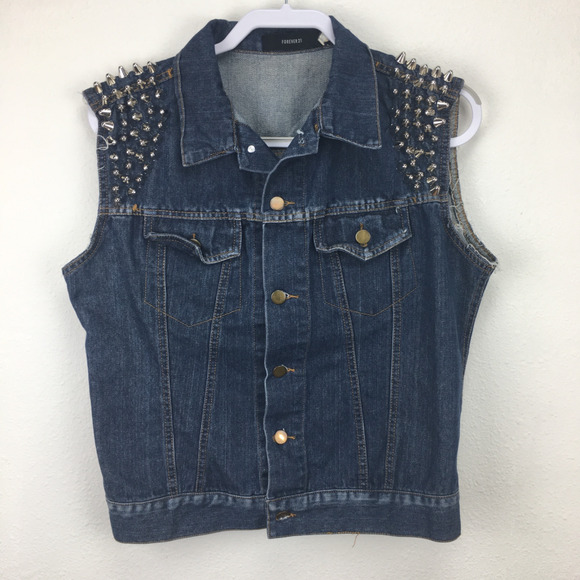 Forever 21 Womens M Blue Denim Cut Off Jean Jacket - Picture 1 of 11
